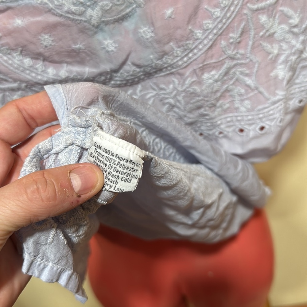 Johnny Was embroidered pale blue top semi sheer size medium. Beautiful! - Picture 5 of 5